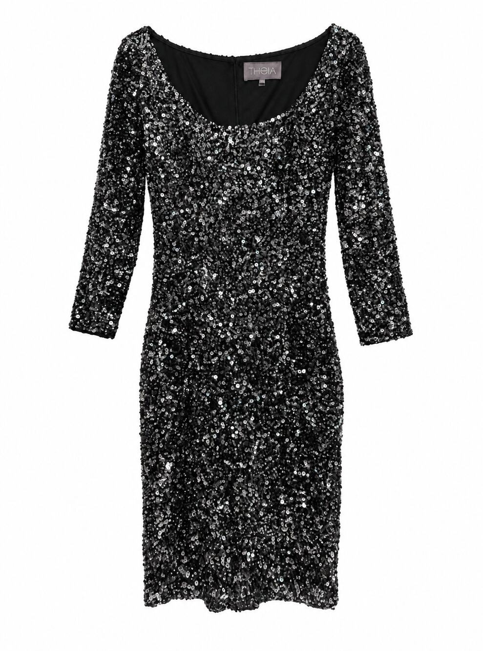 THEIA Black Sequin Cocktail Dress Women’s 2